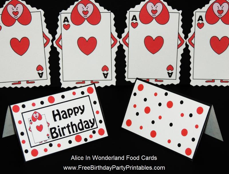 Alice In Wonderland Queen Of Hearts Card Soldier Food Label Tent Cards and Cupcake Toppers by Free Birthday Party Printables