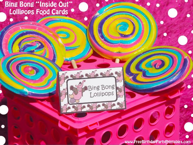 Bing Bong Inside Out Birthday Party Food Cards and Printables by Free Birthday Party Printables.