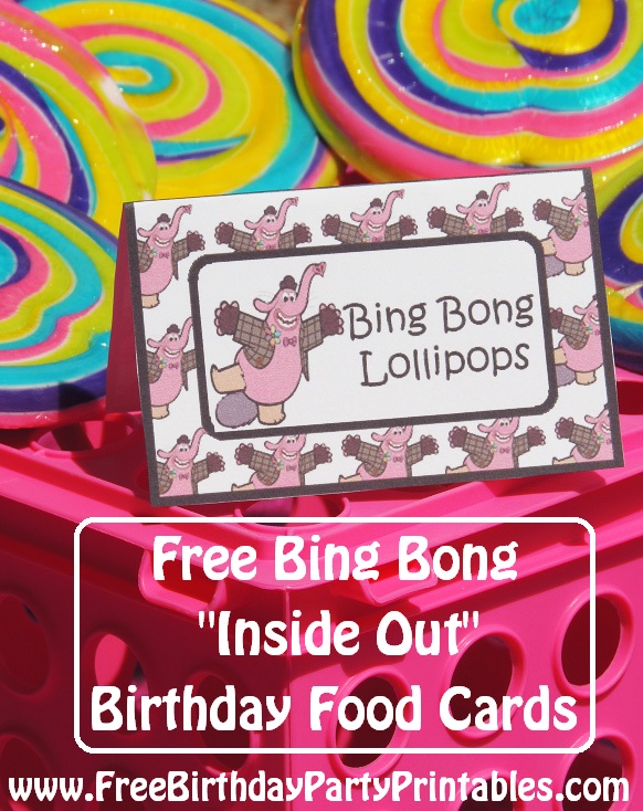 Free Bing Bong Inside Out Birthday Party Food Cards by Free Birthday Party Printables