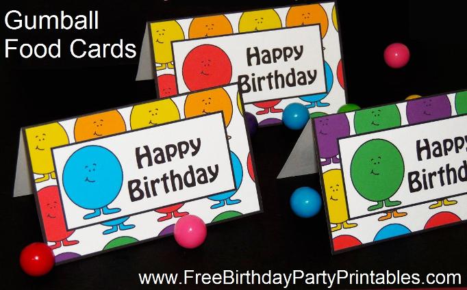 Gumball Birthday Party Food Card Tent Label Printables by Free Birthday Party Printables