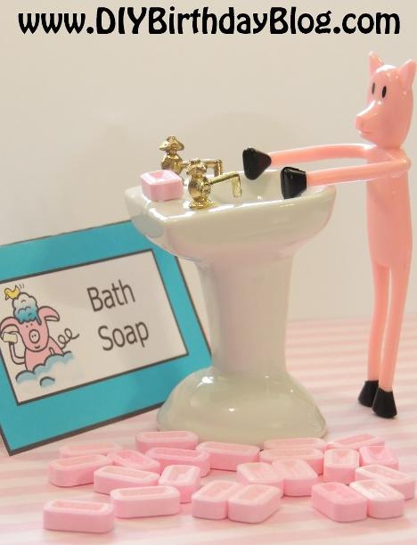Piggy Bubble Bath Birthday Party- Free Birthday Party Printables- DIY Birthday Blog- Piggy Washing Hands With Bath Soap