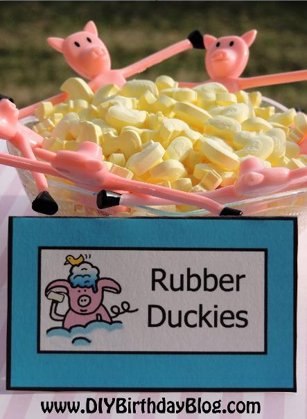 Piggy Bubble Bath Birthday Party by Free Birthday Party Printables- DIY Birthday Blog- Rubber Duckies