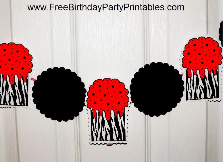Red Zebra Birthday Party Printables-Banner- By Free Birthday Party Printables