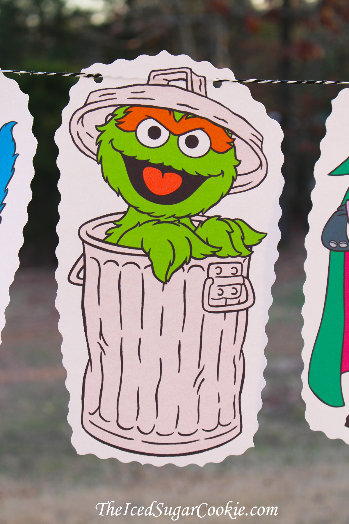 DIY Birthday Party Banners-Oscar The Grouch-Sesame Street Flag Bunting Banner Garland