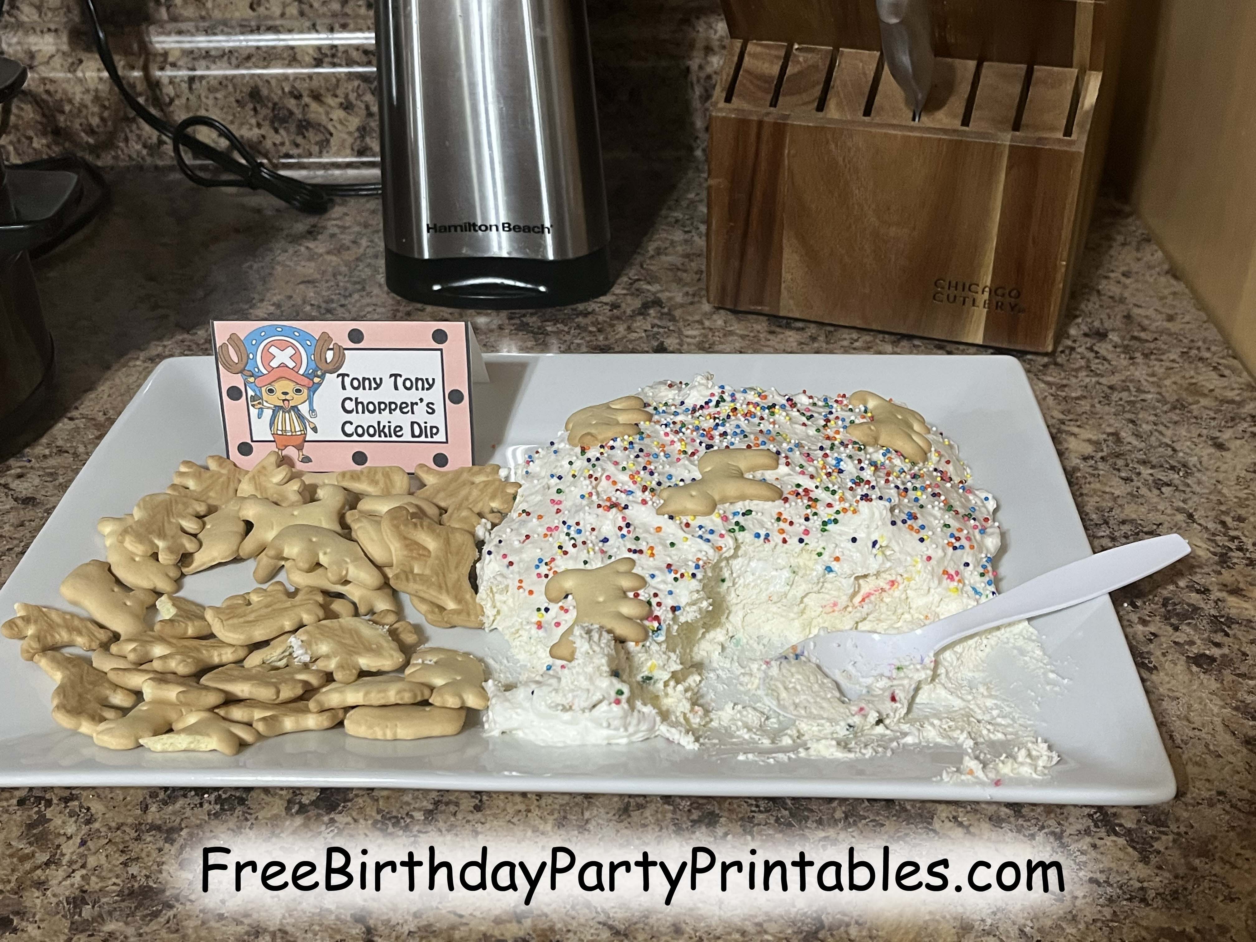 One Piece Birthday Party Printables Free Food Cards Tony Tony Chopper's Cookie Dip